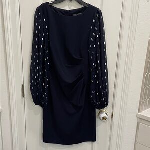 Jessica Howard Navy Dress with Polka Dot Sleeves